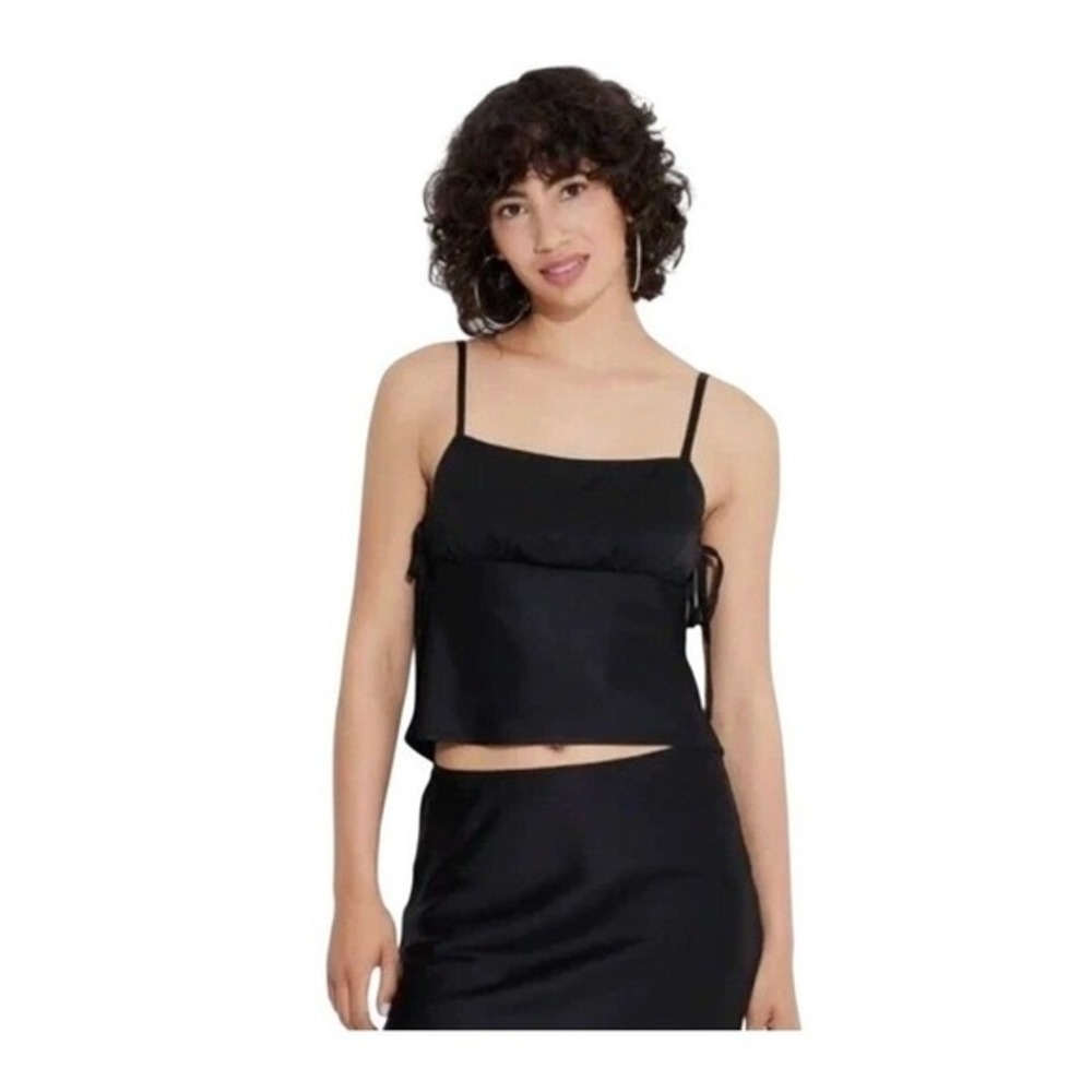 Wild Fable Black Satin‎ Side Tie Cropped Camisole Tank Top L